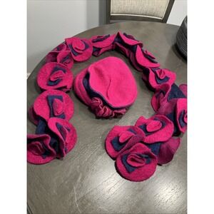 Platania BlackWool Blend Hat-scarf Multi Color Accents Rose Boho Made In Italy